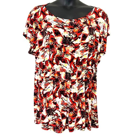 Floral Print Scoop Neck Short Sleeve Tunic Top Size 22W Lightweight Stretchy - Picture 1 of 7